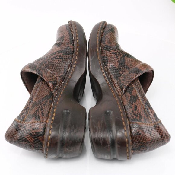 Born Womens Peggy Clog Size 8 Brown Black Leather Snakeskin Wedge Heel Shoe - Picture 8 of 12